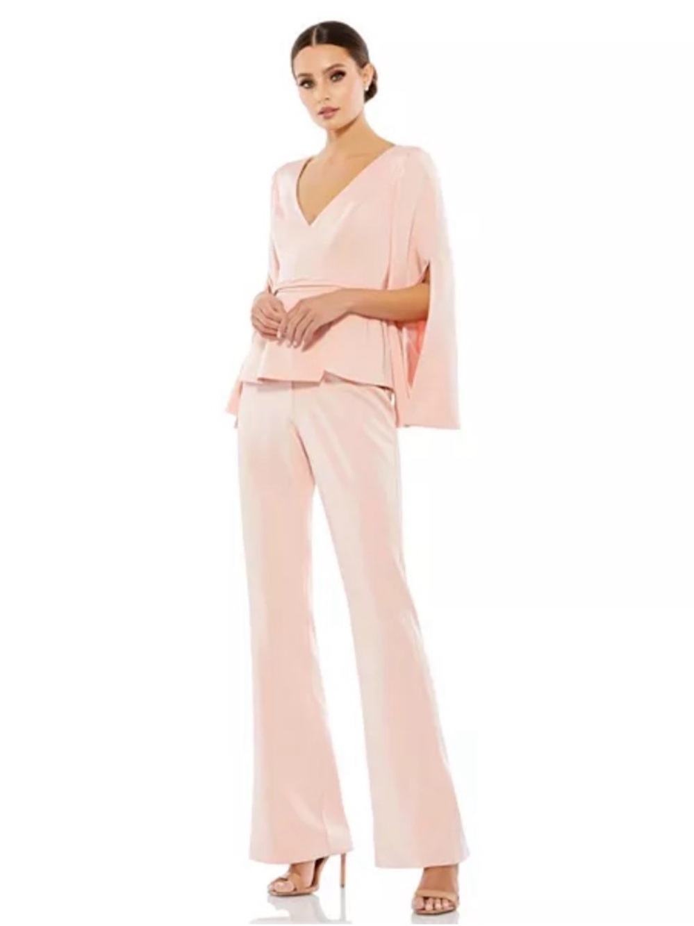 NWT Mac Duggal IEENA Blush Pink Cape Sleeve Jumpsuit SIZE 4